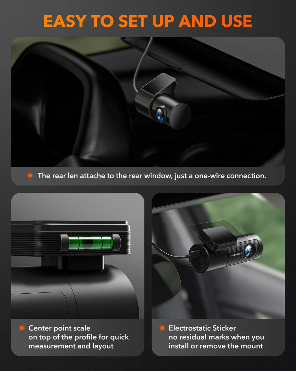 WOLFBOX Dash Cam Front and Rear with GPS WiFi UHD 2160P/1600P + 1080P