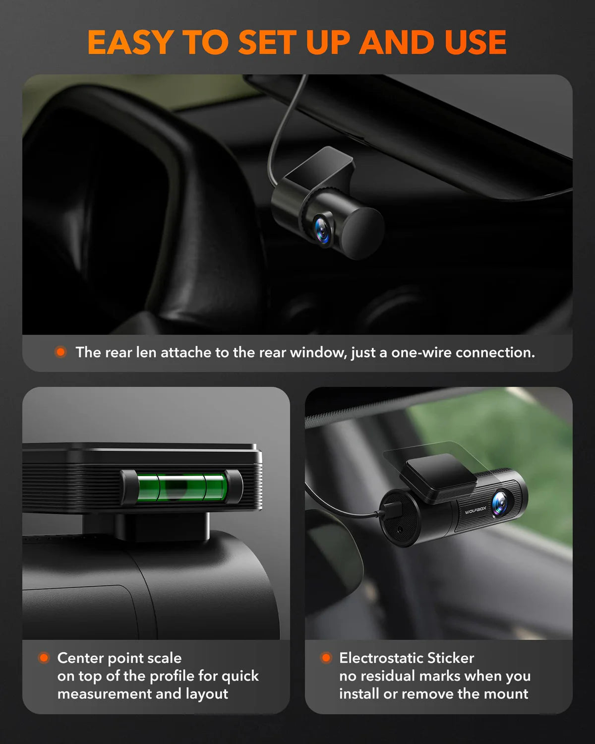 WOLFBOX Dash Cam Front and Rear with GPS WiFi UHD 2160P/1600P + 1080P
