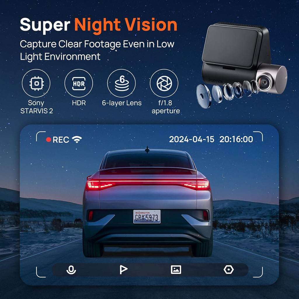 70mai Dash Cam A510 1944P+1080P Front and Rear