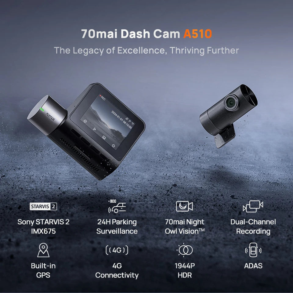 70mai Dash Cam A510 1944P+1080P Front and Rear