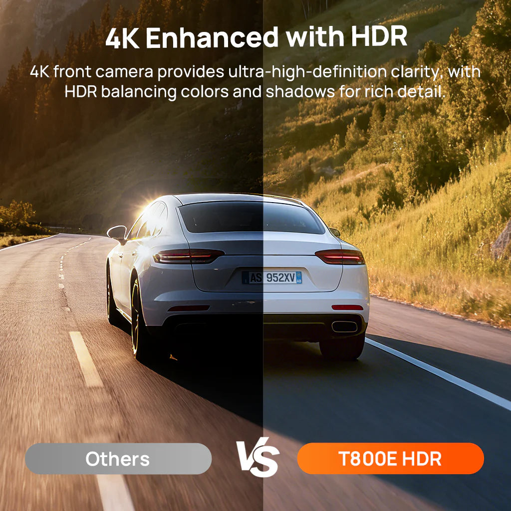 70mai Dash Cam 4K T800E, 3-Channel Front Interior Rear Car Camera, 4K HDR GPS