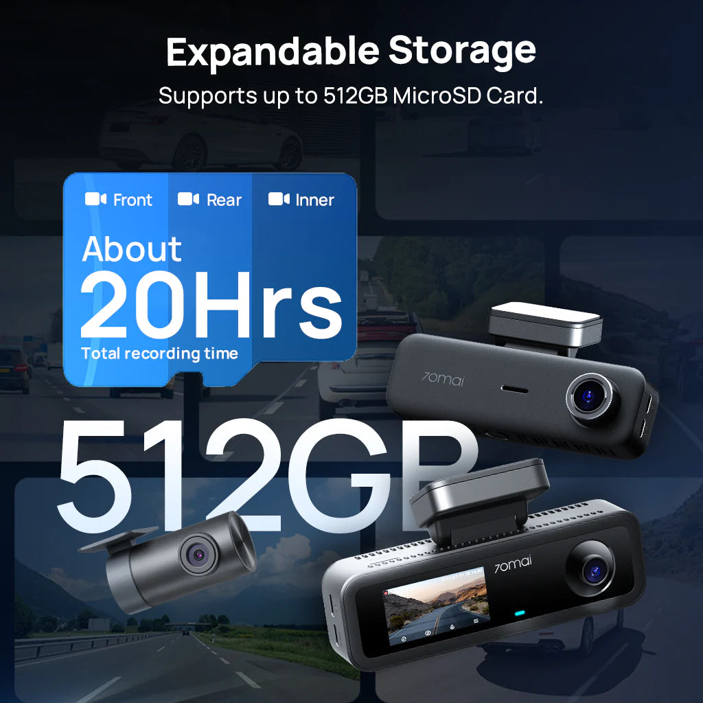 70mai Dash Cam 4K T800E, 3-Channel Front Interior Rear Car Camera, 4K HDR GPS